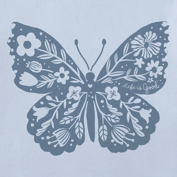 Life Is Good : Women's Floral Woodcut Butterfly Short Sleeve T-Shirt