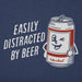 Men's Easily Distracted by Beer Can short sleeve Crusher T-shirt featuring a humorous beer can graphic, crew neckline, and relaxed garment-washed fit for casual everyday wear.