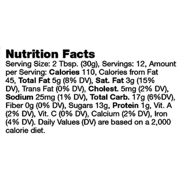 Nutrition facts label for a product with detailed calorie and ingredient information.