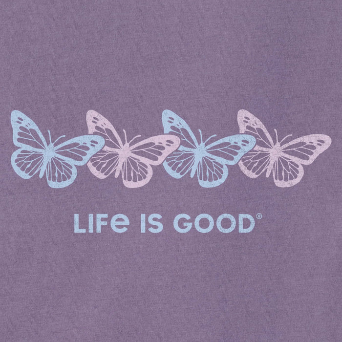 Women's Rally Butterflies short sleeve Crusher T-shirt featuring a colorful butterfly graphic, crew neckline, and relaxed garment-washed fit for casual everyday wear.