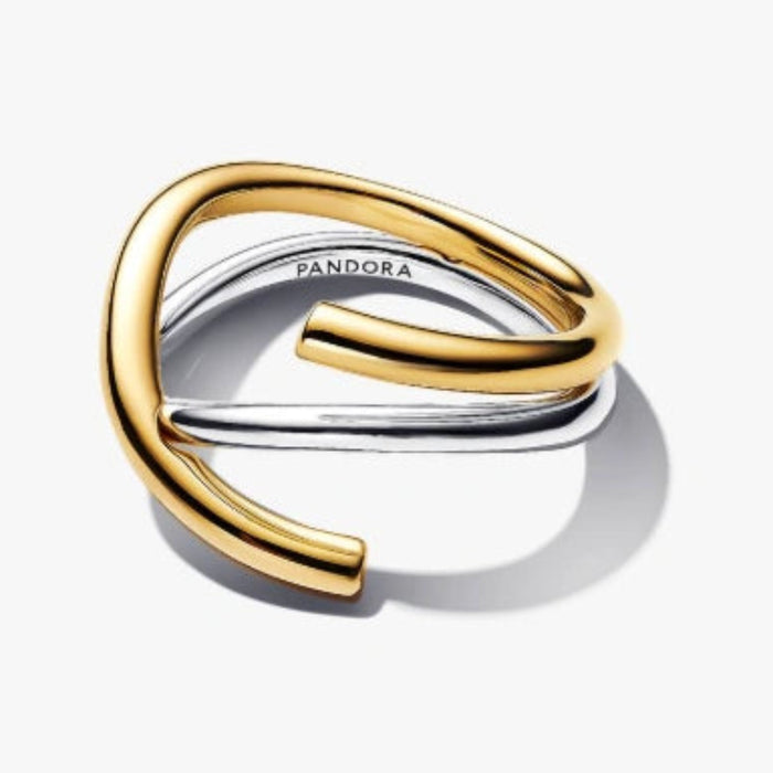 The Pandora Organically Shaped Two-tone Double Ring brings a bold, modern edge to your everyday jewelry.
