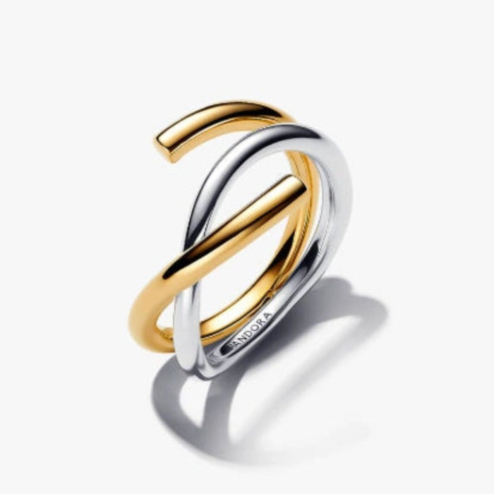 The Pandora Organically Shaped Two-tone Double Ring brings a bold, modern edge to your everyday jewelry.