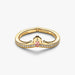 Gold-tone Pandora Disney Princess Aurora Tiara Ring with a pink center stone and tiara-inspired design.