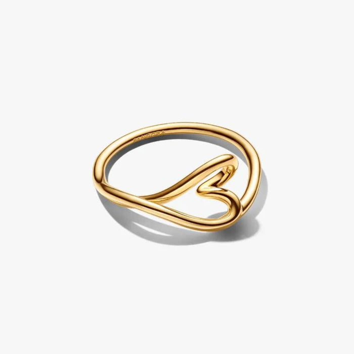 Gold-tone Pandora Organically Shaped Heart Small Ring with an organic heart design on a white background.