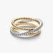 PANDORA Crossover Beads & Pavé Triple Band Ring in sterling silver and 14k gold plating