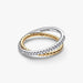 PANDORA Crossover Beads & Pavé Double Band Ring in sterling silver with 14k gold plating and sparkling pavé stones