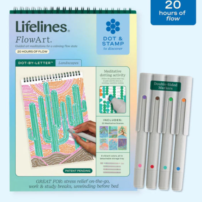 Engage in a meditative dotting activity using a guided letter key to fill the page with vibrant dots. 
