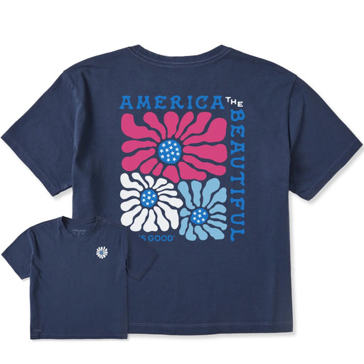 Life Is Good : Women's America the Beautiful Flowers Boxy T-Shirt