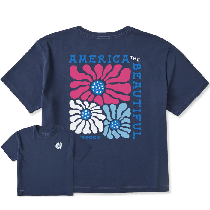Life Is Good : Women's America the Beautiful Flowers Boxy T-Shirt