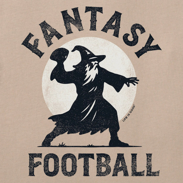 Life Is Good Men's Fantasy Football Wizard Silhouette Short Sleeve Crusher T-Shirt with fantasy football wizard graphic.