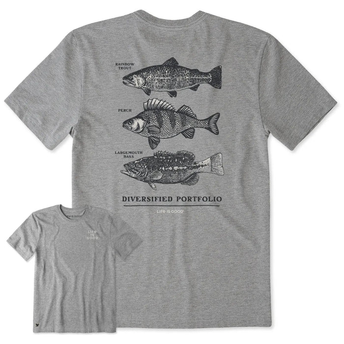 Life Is Good Men's Diversified Port Fish Short Sleeve Crusher Tee featuring a fish-inspired graphic design.