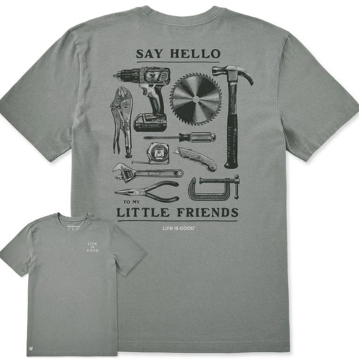 Men's Little Friends Tools Short Sleeve Crusher Tee featuring a playful tools-themed graphic.