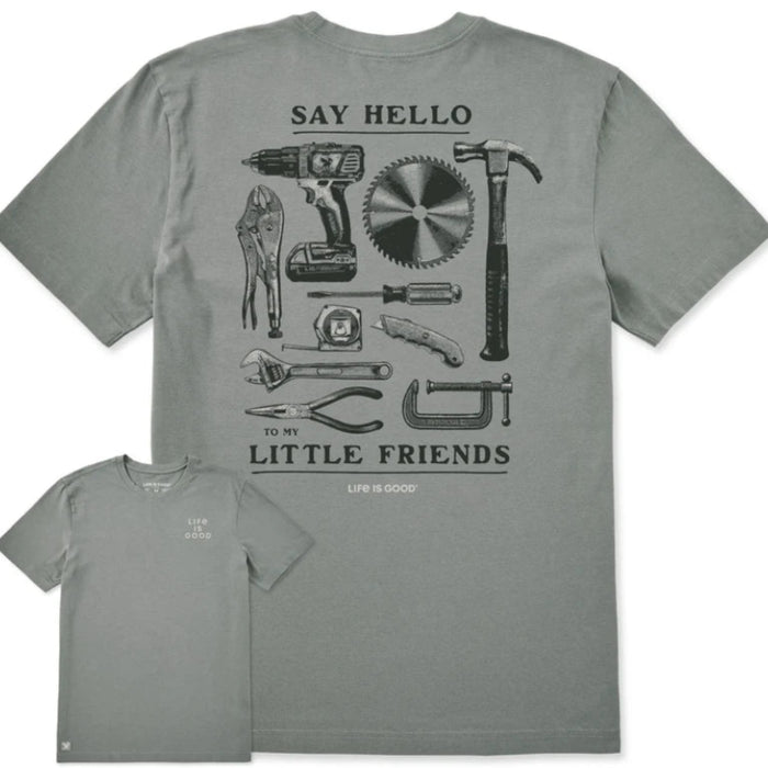 Men's Little Friends Tools Short Sleeve Crusher Tee featuring a playful tools-themed graphic.