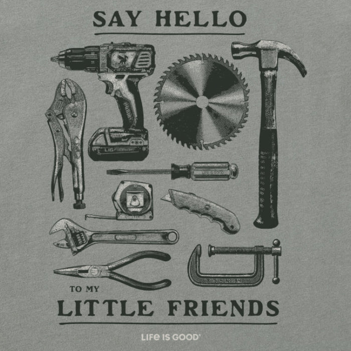 Men's Little Friends Tools Short Sleeve Crusher Tee featuring a playful tools-themed graphic.