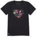Women's All We Need Is Love & Blooms short sleeve Crusher T-shirt featuring a floral graphic with an inspirational message, crew neckline, and relaxed garment-washed fit for everyday wear.