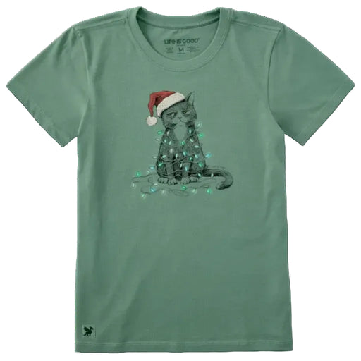 Life Is Good women's Crusher Tee featuring a playful Tangled and Unbothered cat graphic