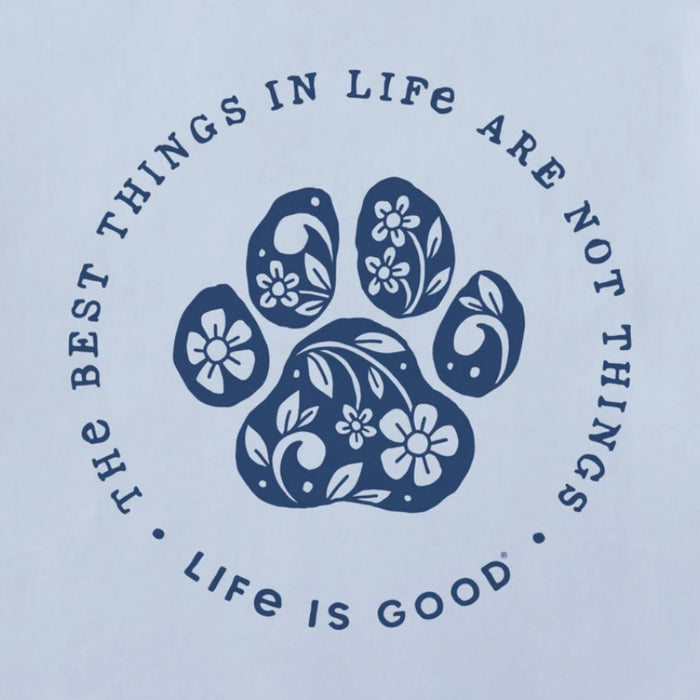 Women's Best Things in Life Floral Paws Short Sleeve Crusher Vee women's graphic T-shirt with floral paw design.
