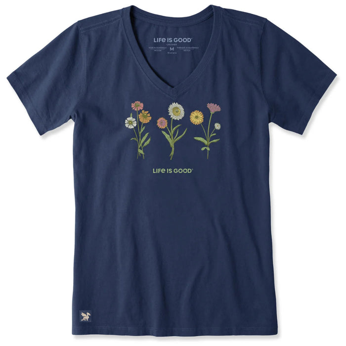 Life Is Good Women's Fall Botanical Flowers Short Sleeve Crusher Vee T-Shirt with vibrant floral botanical graphic and soft V-neck design