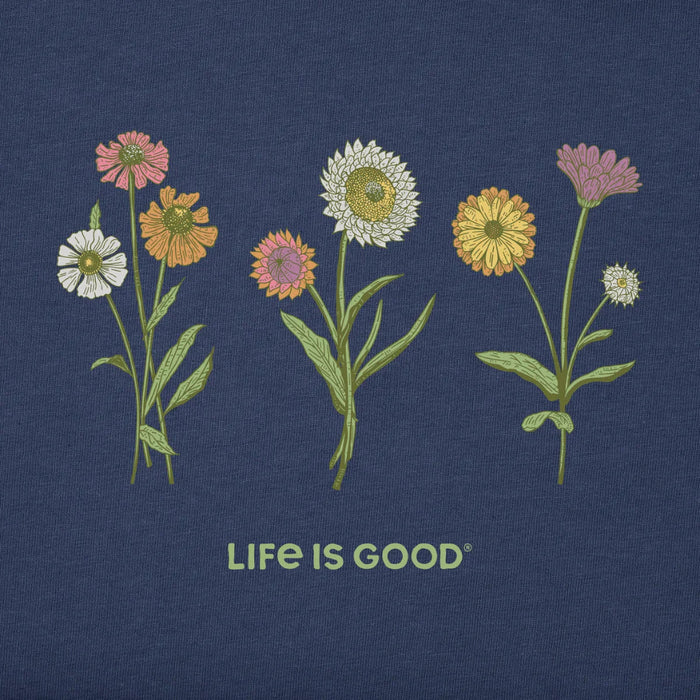 Life Is Good Women's Fall Botanical Flowers Short Sleeve Crusher Vee T-Shirt with vibrant floral botanical graphic and soft V-neck design
