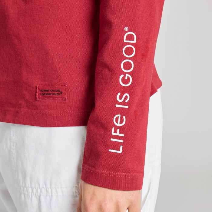 Life Is Good women's long sleeve Crusher Vee featuring an All the Snowflakes graphic
