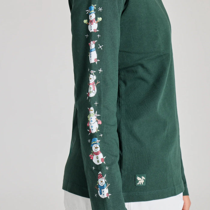 Women's Life is Good Snowman Parade Long Sleeve Crusher Vee shirt