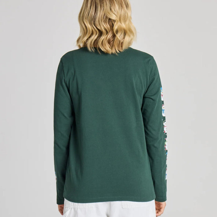 Women's Life is Good Snowman Parade Long Sleeve Crusher Vee shirt