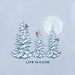 Life Is Good women's long sleeve Crusher Tee featuring snowy pine trees and colorful cardinals