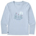 Life Is Good women's long sleeve Crusher Tee featuring snowy pine trees and colorful cardinals
