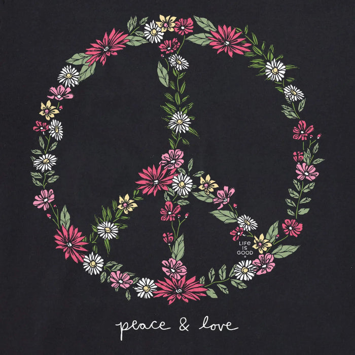 Life Is Good Women’s Wildflower Peace & Love Sign Long Sleeve Crusher-Lite Vee featuring a wildflower peace and love sign graphic, a flattering V-neckline, and lightweight long sleeves for comfortable everyday wear.