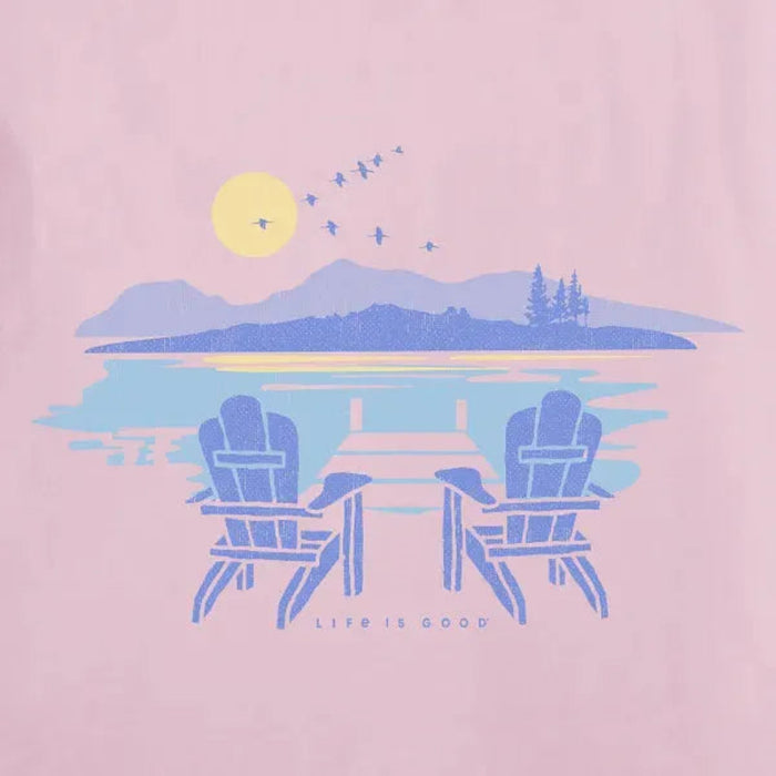 Life Is Good women's long sleeve Crusher Tee featuring the Sunset Sitdown graphic
