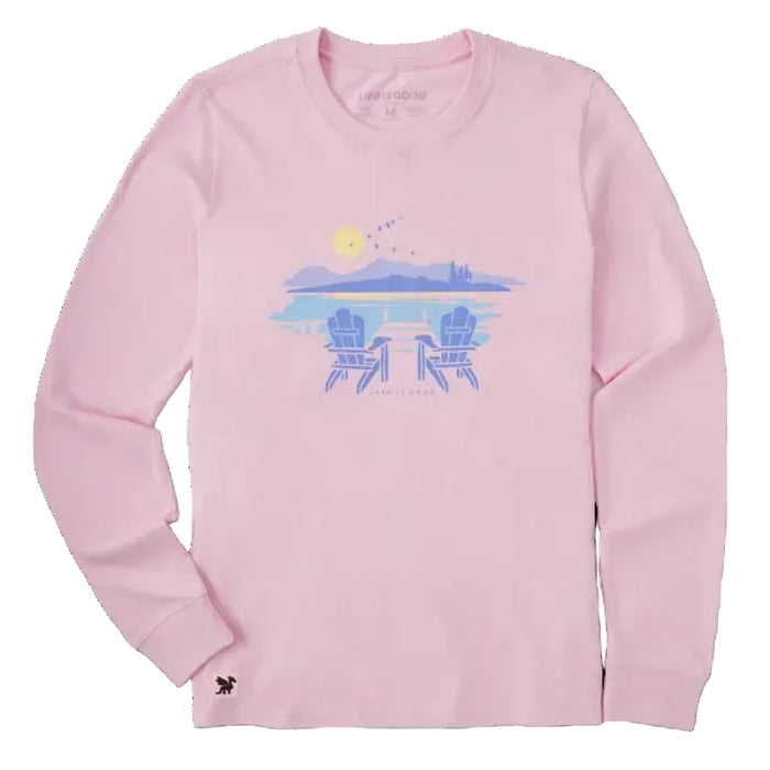 Life Is Good women's long sleeve Crusher Tee featuring the Sunset Sitdown graphic