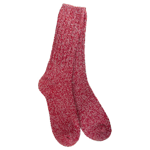 Red and gray marbled sock on a white background