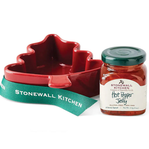 Hot Pepper Jelly Tree Ramekin Gift with festive tree serving dish