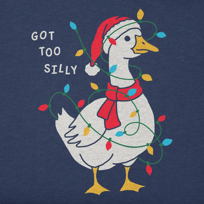 Life Is Good Women's Got Too Silly Christmas Goose Long Sleeve Crusher Tee featuring a playful Christmas goose graphic