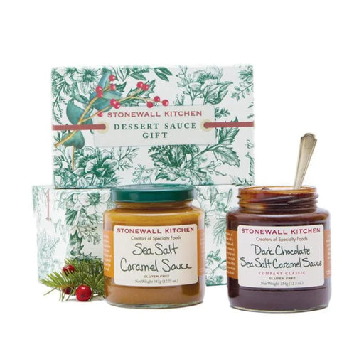 Stonewall Kitchen Dessert Sauce Collection Holiday 2026 gift set with gourmet dessert sauces in festive holiday packaging