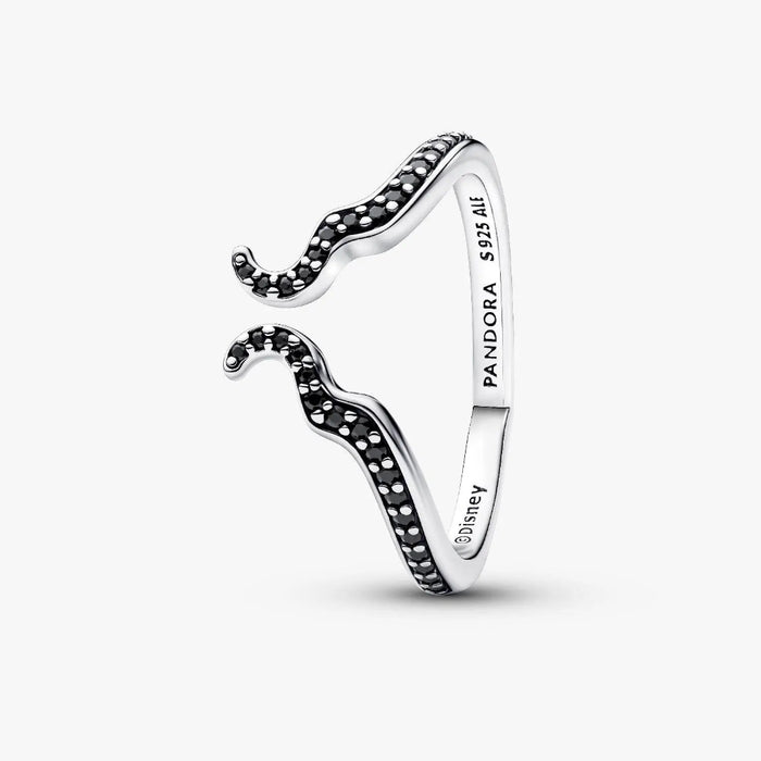Pandora Disney Maleficent Ring in sterling silver with dark stones on a white background.