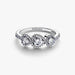 Pandora Halo Heart Trilogy Ring in sterling silver with heart-shaped halo stones.
