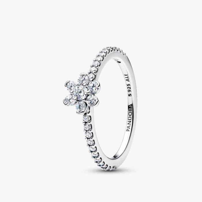 Hallmark Pandora Rings A diamond flower ring featuring a delicate white gold band, showcasing ...