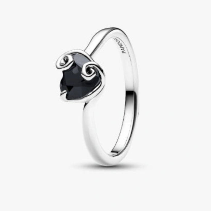 PANDORA Jack Skellington's Black Heart ring inspired by Disney's The Nightmare Before Christmas, featuring a bold black heart centerpiece with intricate gothic-inspired details.