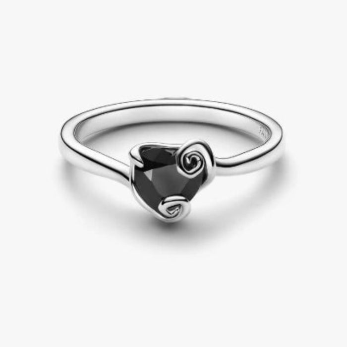 PANDORA Jack Skellington's Black Heart ring inspired by Disney's The Nightmare Before Christmas, featuring a bold black heart centerpiece with intricate gothic-inspired details.