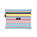 A stylish tote bag with colorful stripes next to a small purse, highlighting a cheerful and fashionable accessory set.