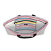 A colorful striped tote bag with a small purse, emphasizing a playful and fashionable accessory combination.