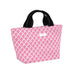 A pink tote bag featuring a sturdy black handle, ideal for shopping or daily use.