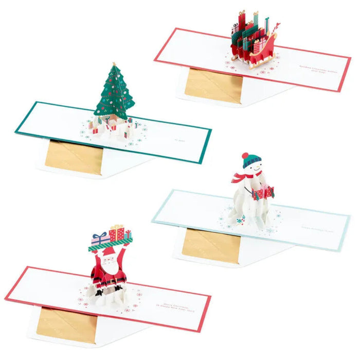 Set of Christmas-themed pop-up cards on a white background