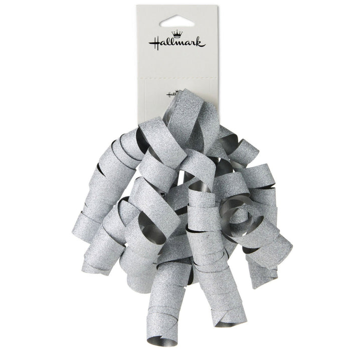 6.5" Sparkly Silver Curly Ribbon Gift Bow