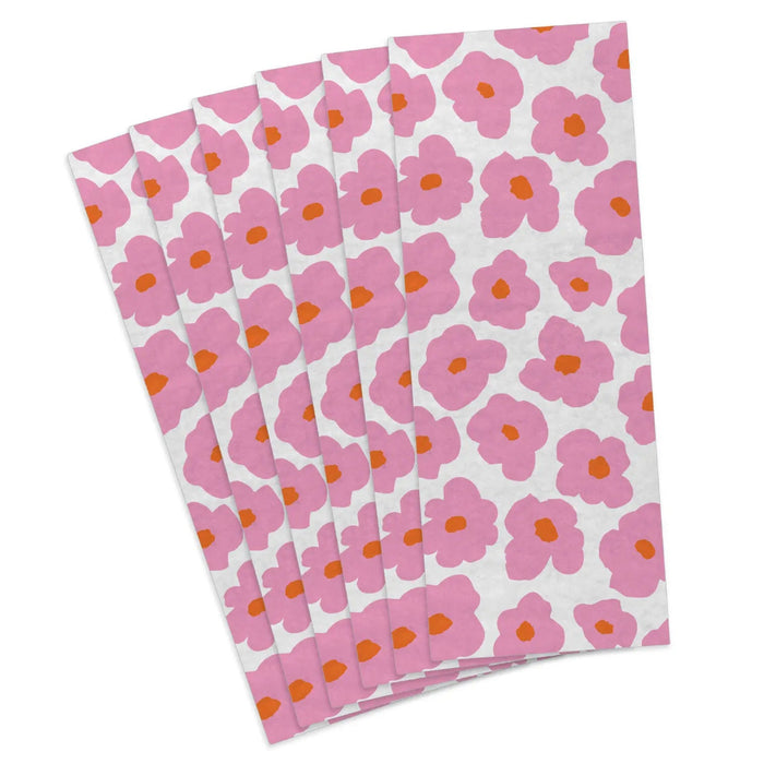 Six‑sheet pack of white tissue paper with bold pink mod floral design