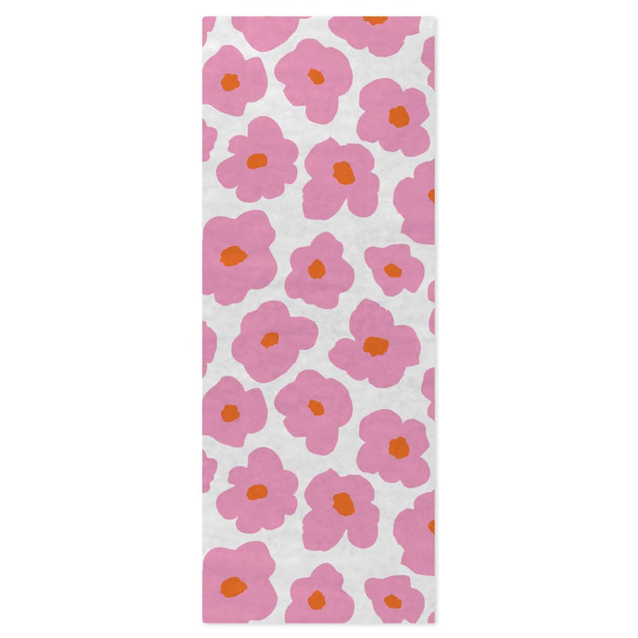 white tissue paper with bold pink mod floral design