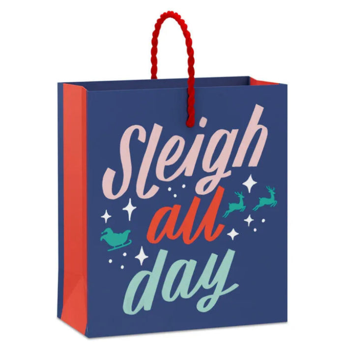 4.6-inch Sleigh All Day Christmas gift card holder mini bag with festive holiday lettering.