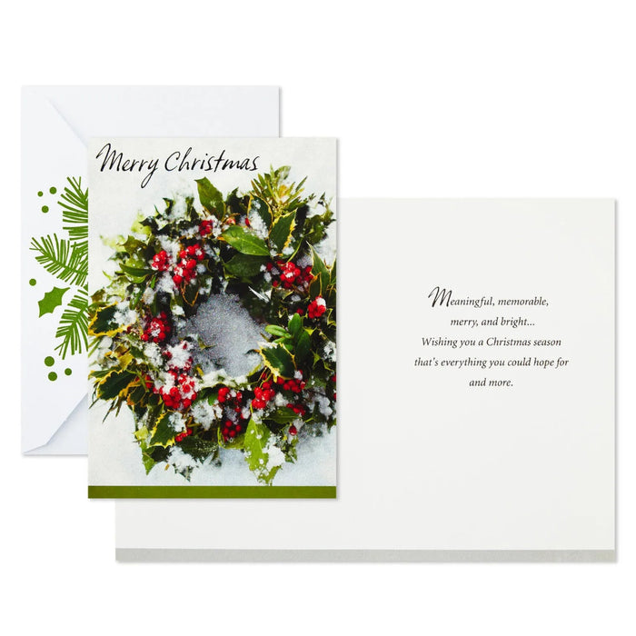 Hallmark wreath and pine branch boxed Christmas cards with envelopes and seals, 40 pack
