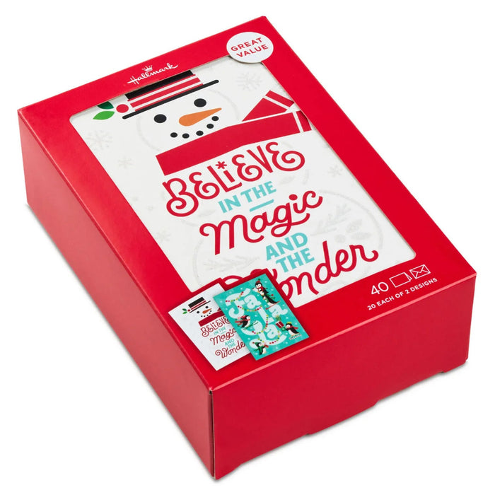 Hallmark Snowman and Penguins Assorted Boxed Christmas Cards, pack of 40, featuring cheerful snowman and penguin holiday designs.